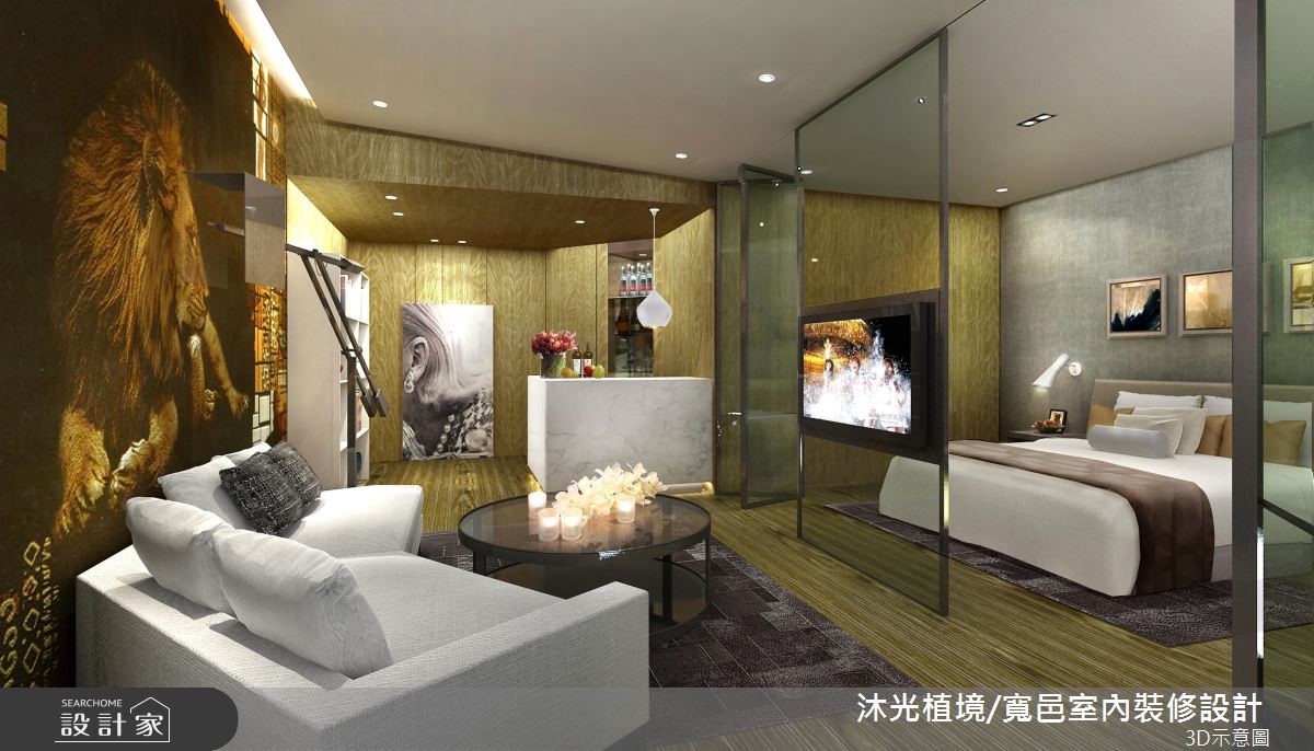 以現代奢華的風格打造,納入一處戶外陽台,將窗簾收整